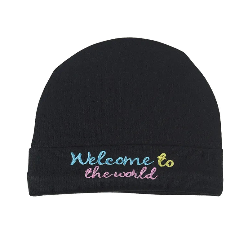 BABY ROUND CAP WELCOME TO THE WORLD BLACK
