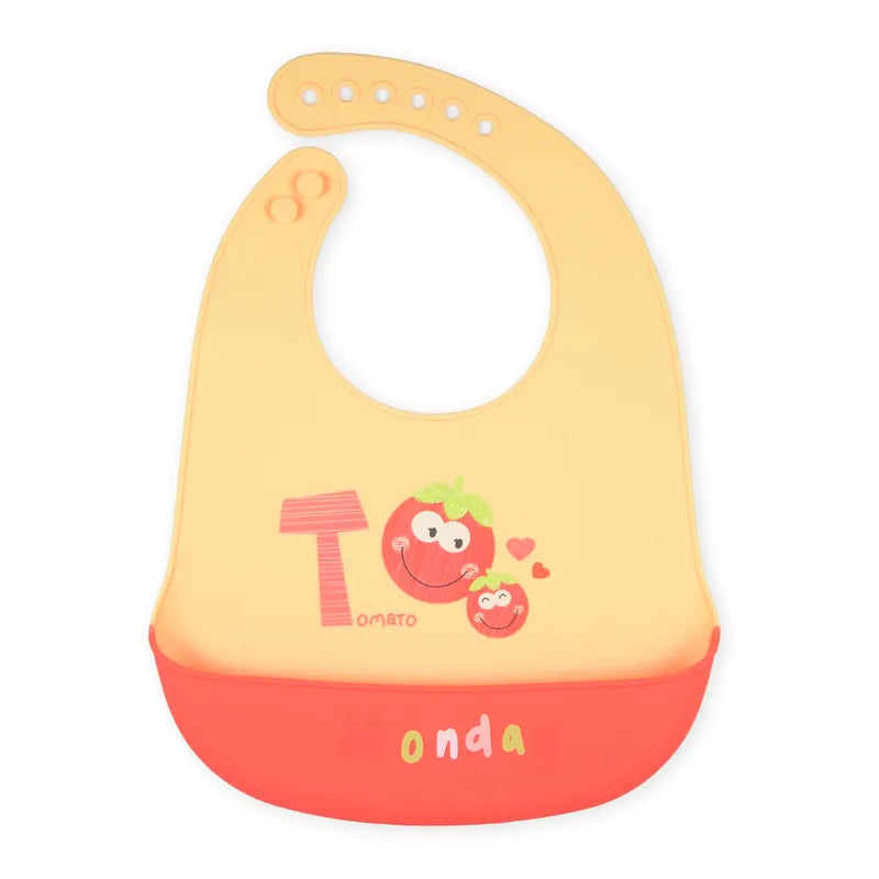 BABY SILICONE BIB MONDAY PEACH