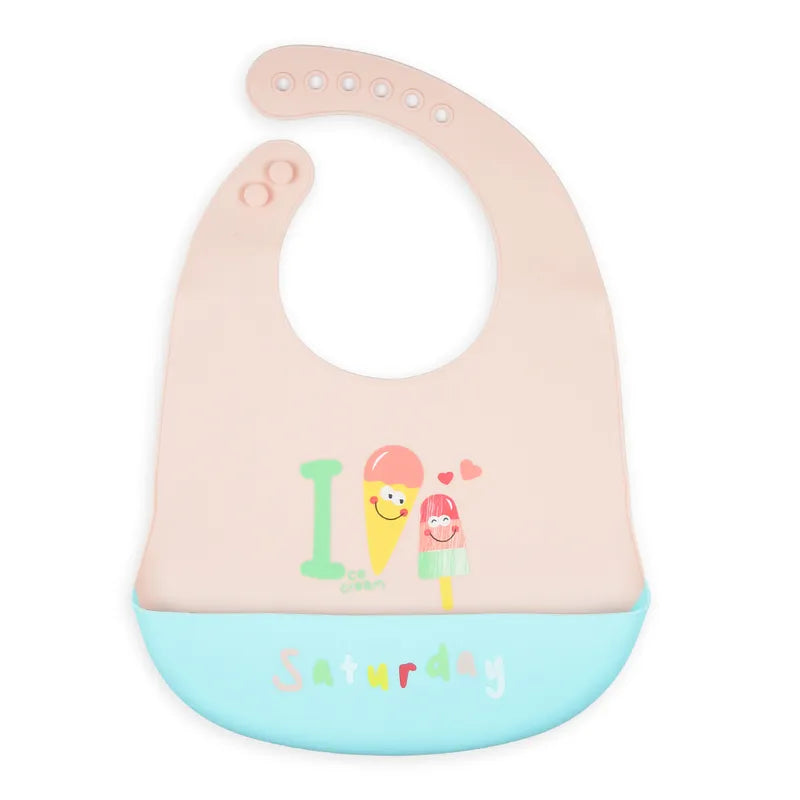 BABY SILICONE BIB SATURDAY PINK