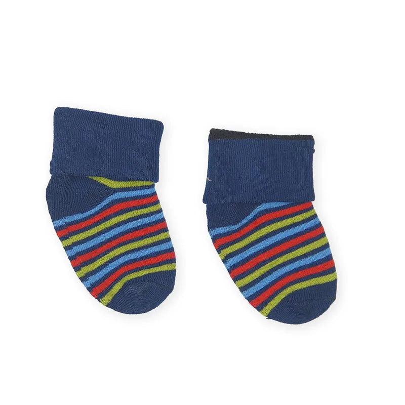 PACK OF 3 STRIPED COTTON BABY SOCKS - GREY, MUSTARD & NAVY BLUE (0-12M) - image 2