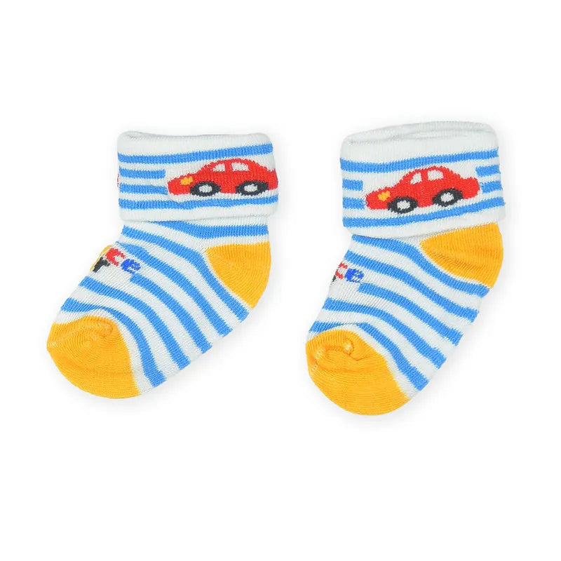 3 PACK BABY BOY SOCKS-BLUE, OLIVE GREEN& BEIGE STRIPED CAR PRINT (0-12M) - image 2