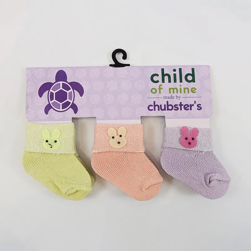 Bunny Print Baby Socks 3-Pack with Anti-Slip Grip, Chubester’s