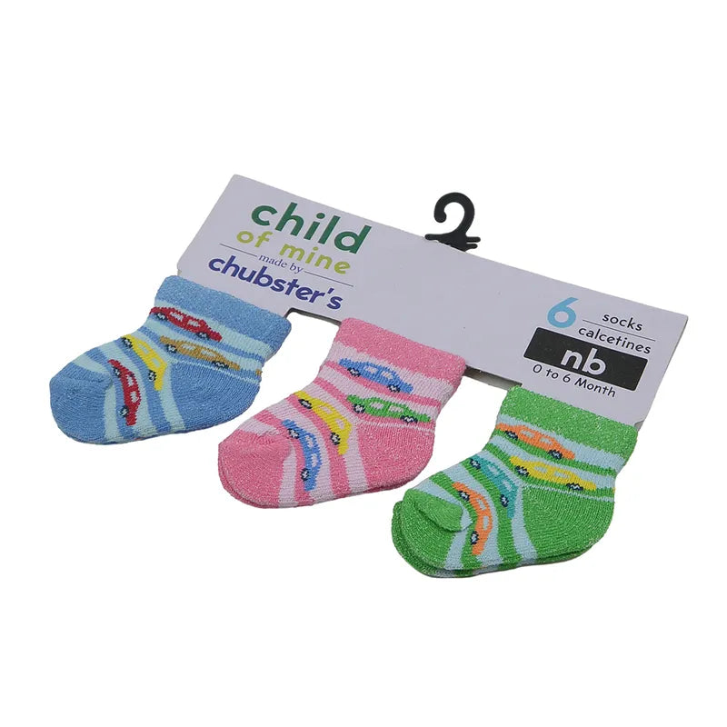 BABY SOCKS FANCY 3PCS PACK CAR PRINT CHUBESTERS