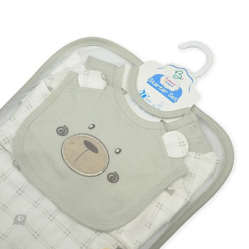 Newborn Starter Set 10-Piece, Grey Check Bear
