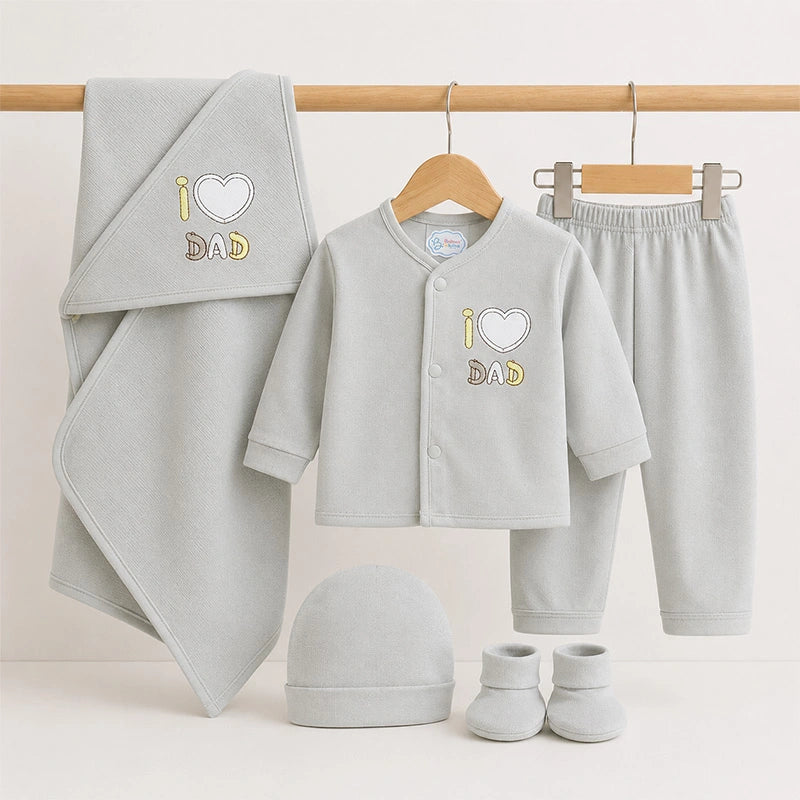 BABY STARTER SET 5 PIECES KOTRAI EMB I LOVE DADDY GREY