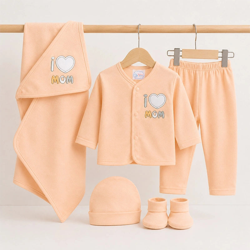 BABY STARTER SET 5 PIECES KOTRAI EMB I LOVE MUMMY PEACH