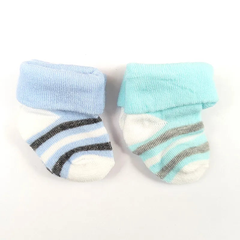BABY STRIPED COTTON SOCKS PACK OF 2 (CYAN & BLUE)(0-3M)