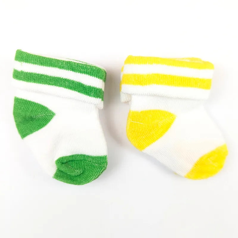 BABY STRIPED COTTON SOCKS PACK OF 2 (GREEN & YELLOW)(0-3M)