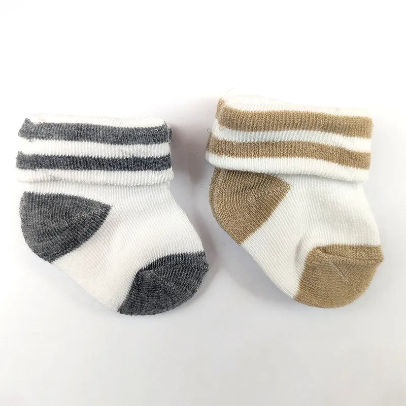 BABY STRIPED COTTON SOCKS PACK OF 2 (GREY & SKIN WHITE)(0-3M)