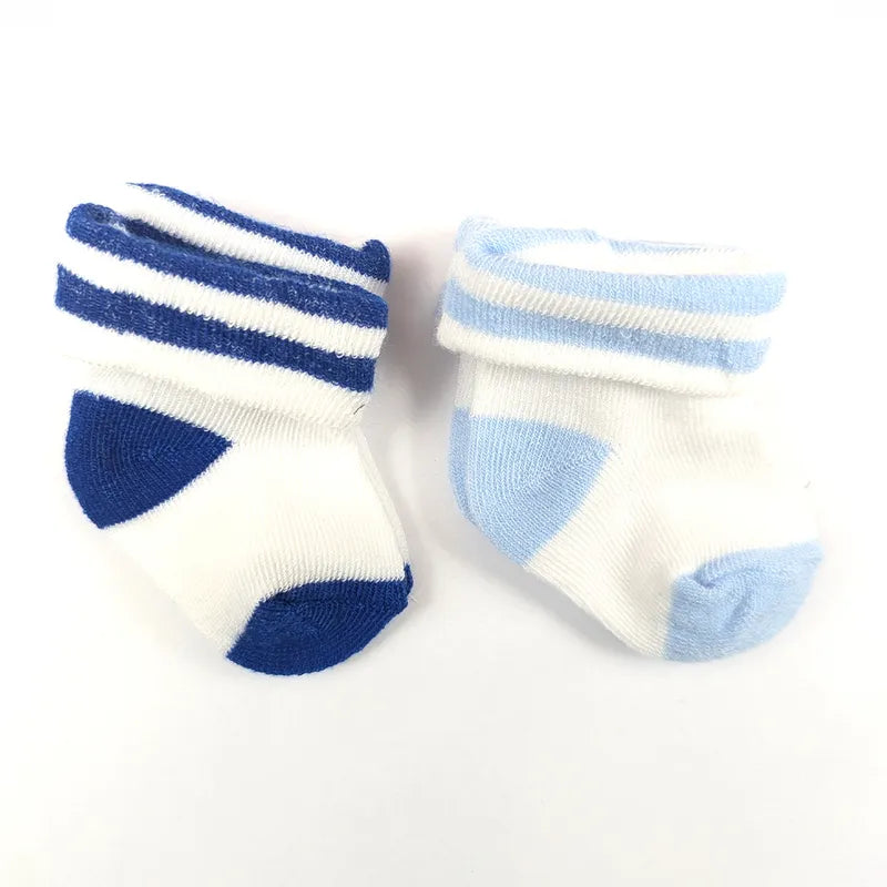 BABY STRIPED COTTON SOCKS PACK OF 2 (SKY BLUE & SEA GREEN)(0-3M)