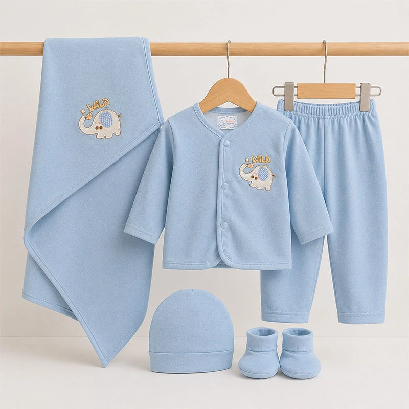 BABY SUIT 5 PIECES SET BLUE COLOR ELEPHANT EMB KOTRAI