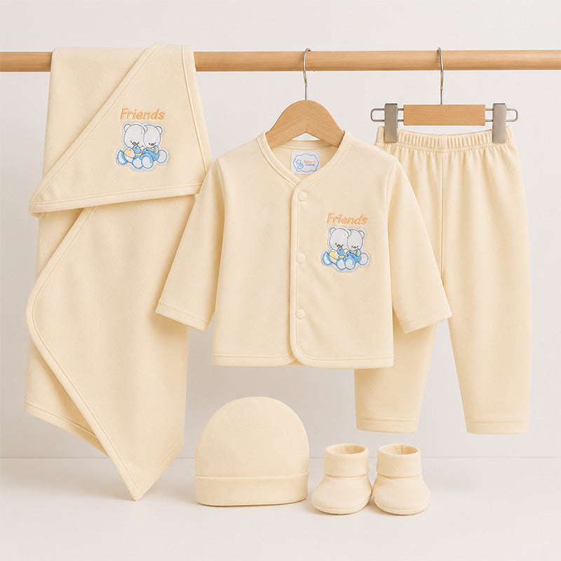 BABY SUIT 5 PIECES SET SKIN COLOR BEAR EMB KOTRAI