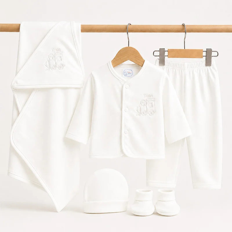 BABY SUIT 5 PIECES SET WHITE COLOR KOTRAI TRAIN