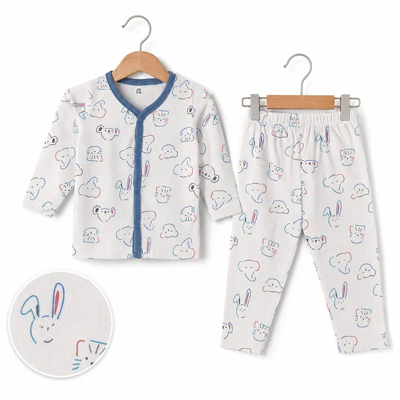 BABY UNISEX ANIMAL FACE PRINT NIGHT SUIT – WHITE & BLUE