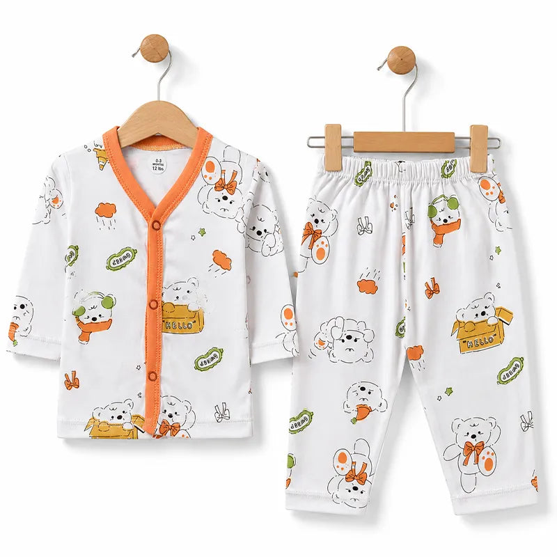 BABY UNISEX BEAR PRINT NIGHT SUIT – WHITE & ORANGE