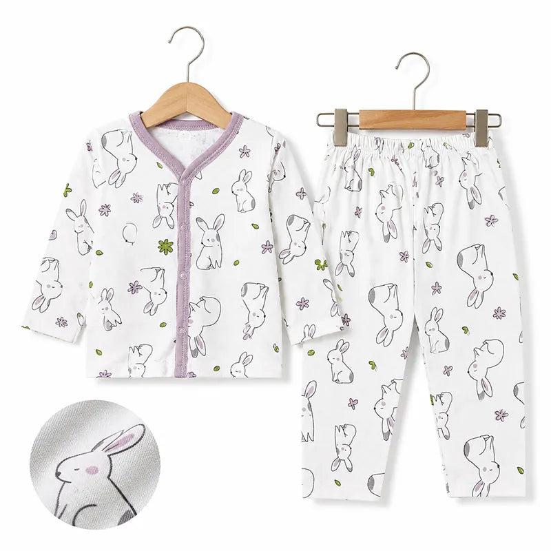 BABY UNISEX BUNNY PRINT NIGHT SUIT – WHITE & LAVENDER
