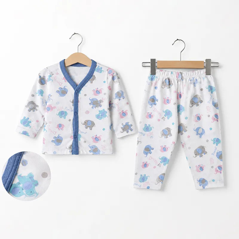 BABY UNISEX ELEPHANT PRINT NIGHT SUIT – WHITE & BLUE