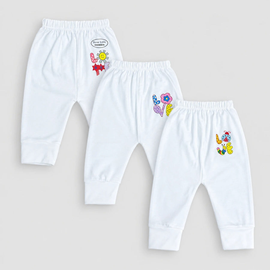 Baby Unisex White Cotton Pajama Pack of 3 Colorfull Love Print