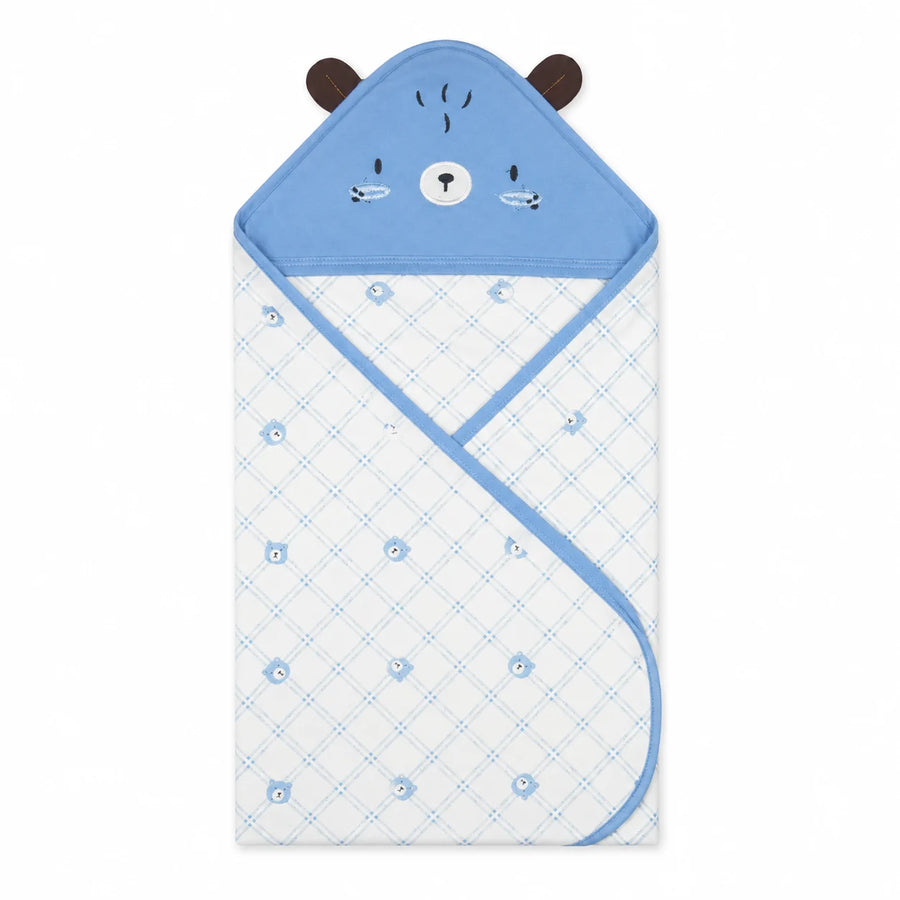 BABY WRAPPING SHEET MUSTARD BEAR BLUE