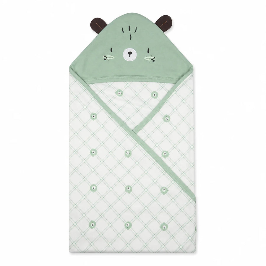 BABY WRAPPING SHEET MUSTARD BEAR GREEN