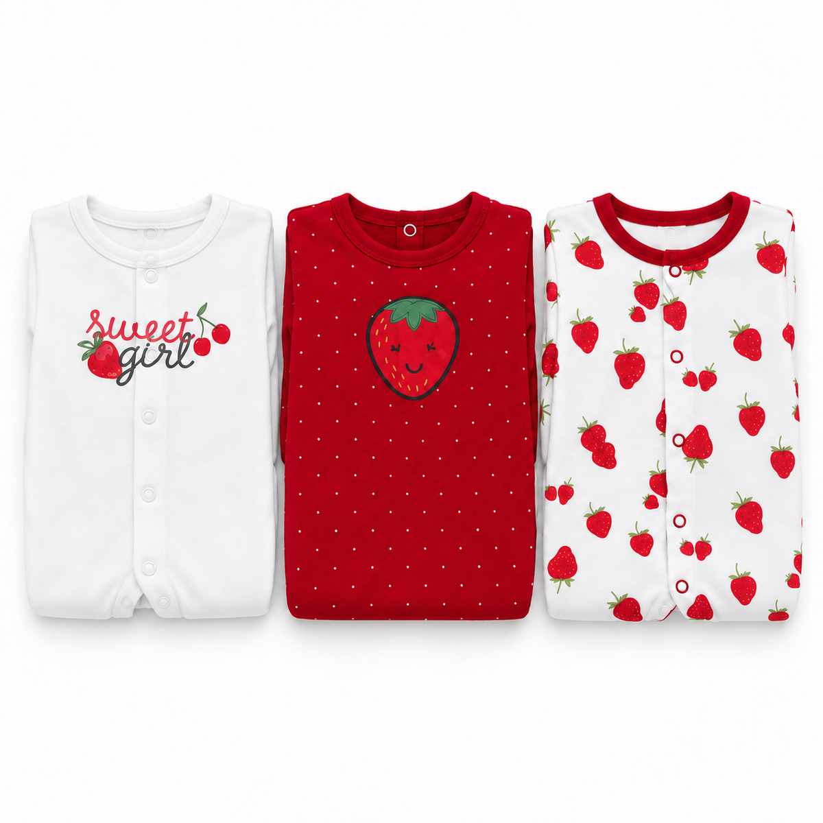 Strawberry – Red & White baby footed romper