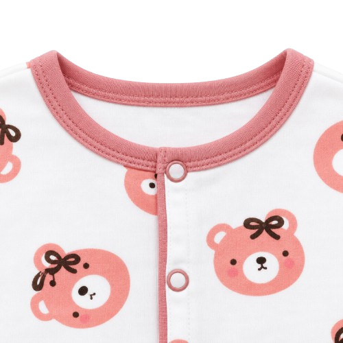 Cute Bear & Bow – Pink & White baby footed romper