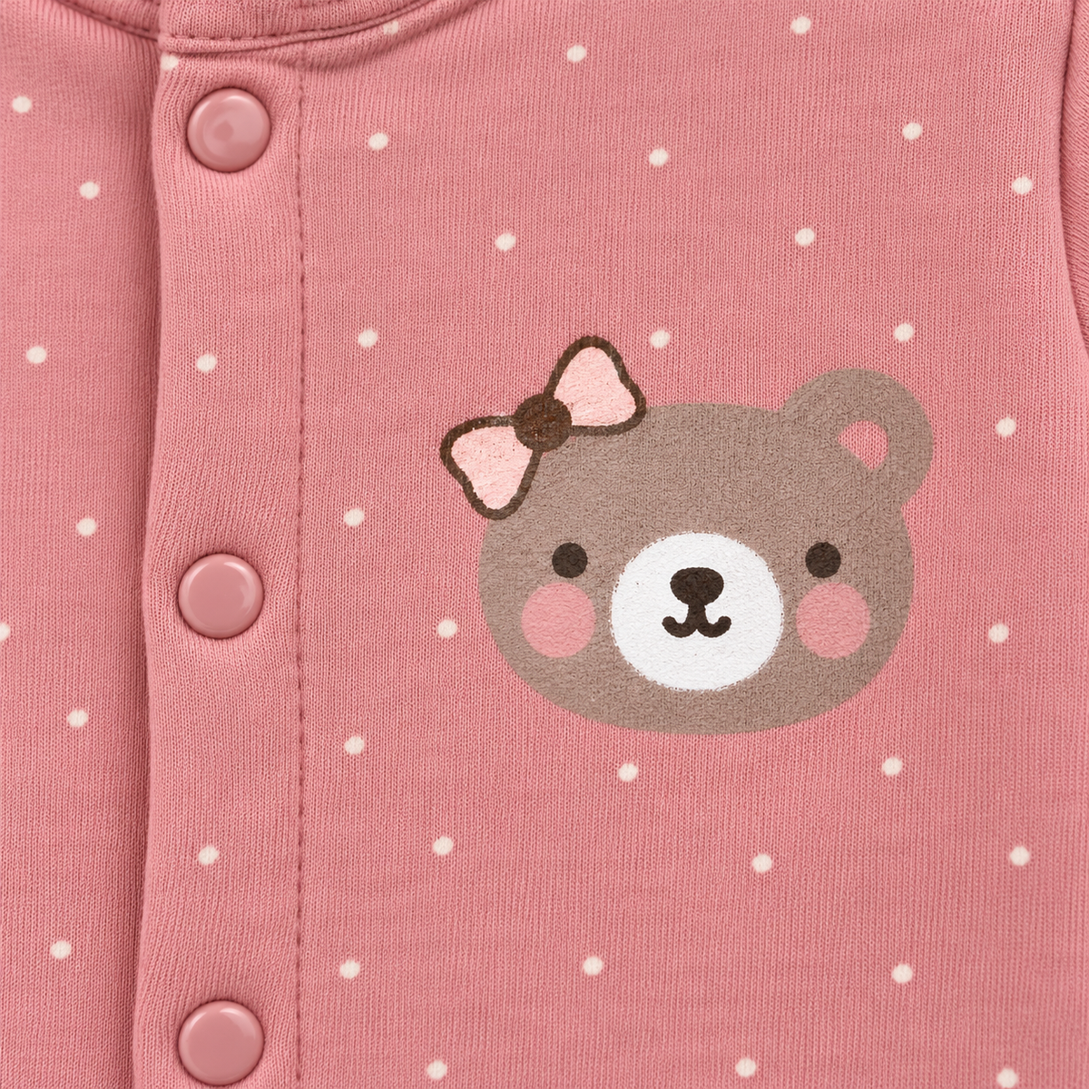 Cute Bear & Bow – Pink & White baby footed romper