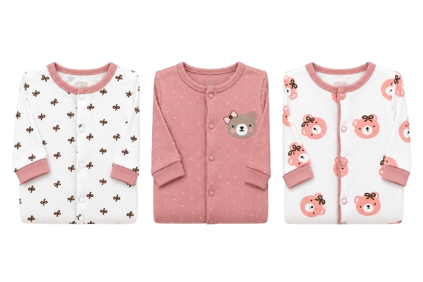Cute Bear & Bow – Pink & White baby footed romper