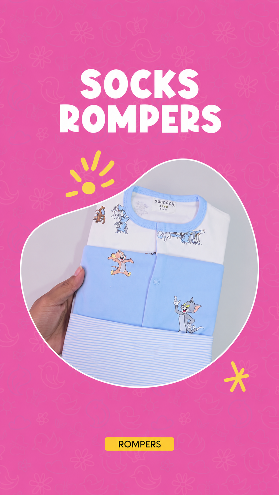 Socks Romper - Sky Blue and White - Tom and Jerry