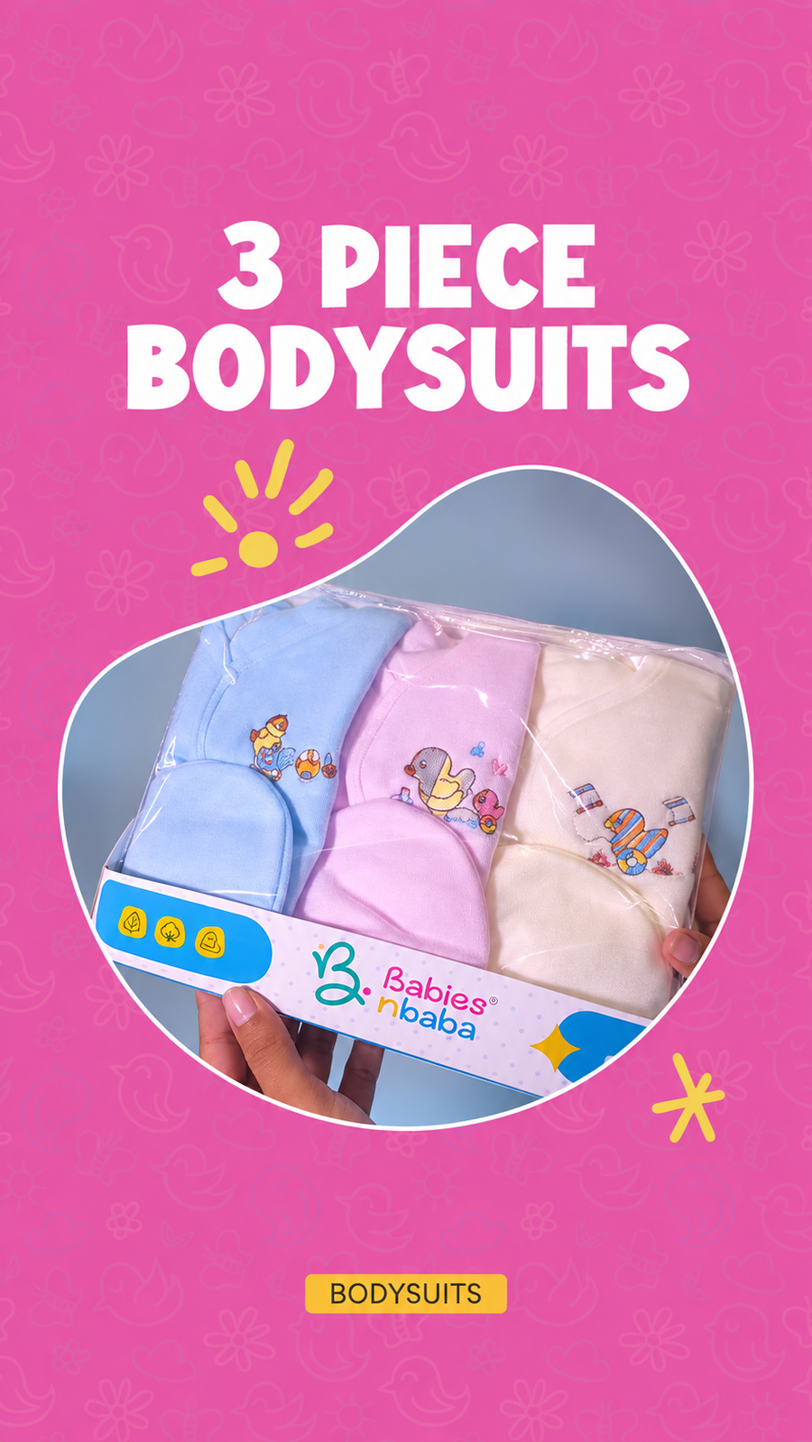 Body Suit - 3 Piece - Blue, Pink and Cream - Colour Showcase