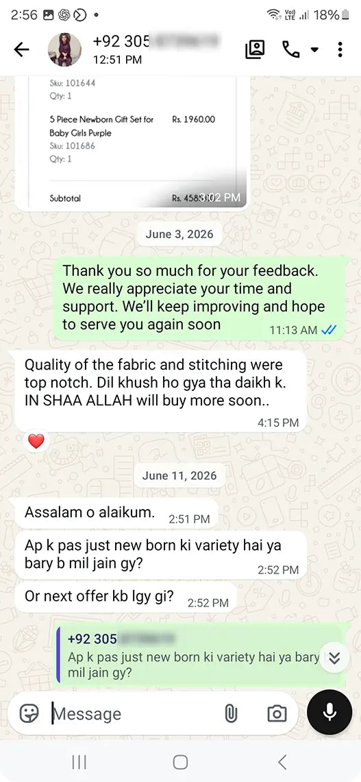 Babies n Baba customer WhatsApp review 4