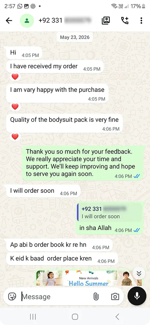 Babies n Baba customer WhatsApp review 5