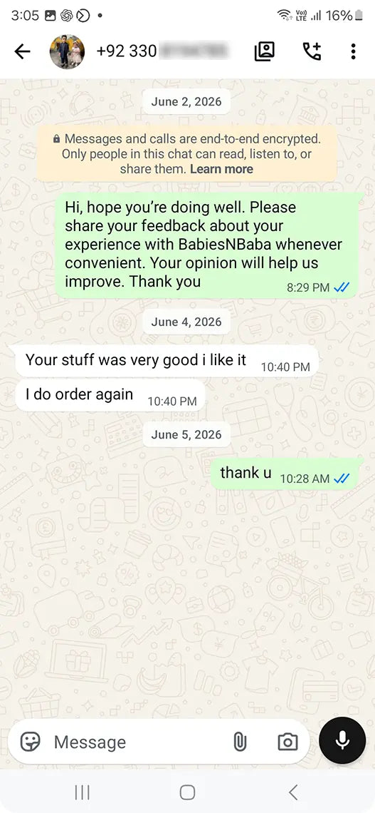 Babies n Baba customer WhatsApp review 7