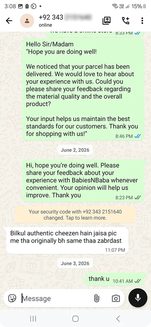 Babies n Baba customer WhatsApp review 10