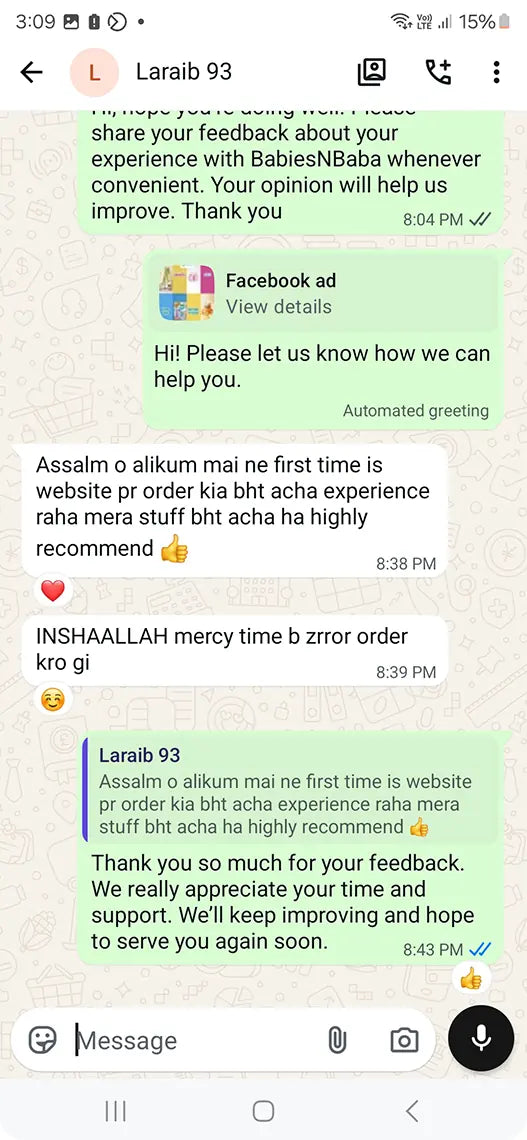 Babies n Baba customer WhatsApp review 12