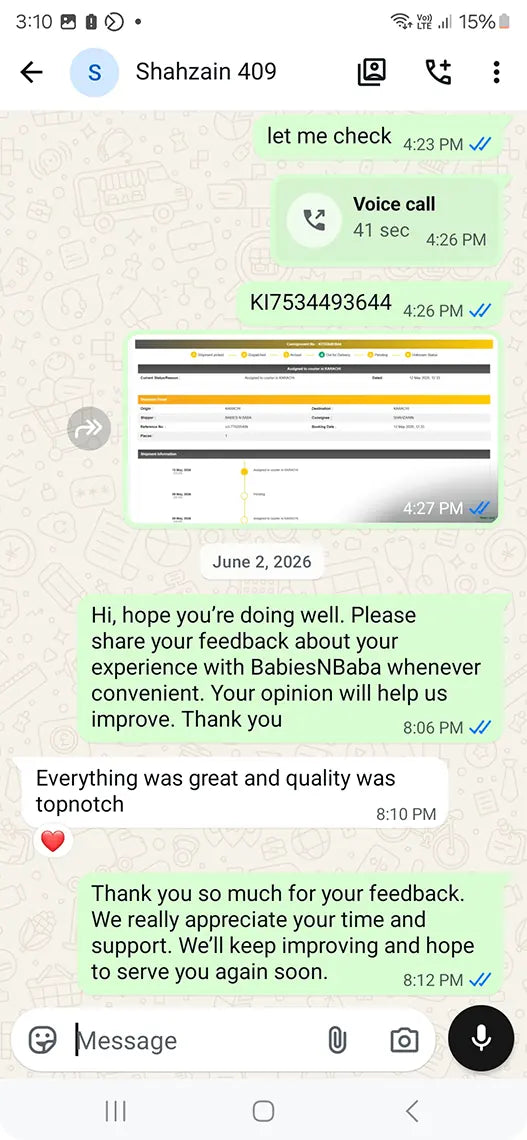 Babies n Baba customer WhatsApp review 15