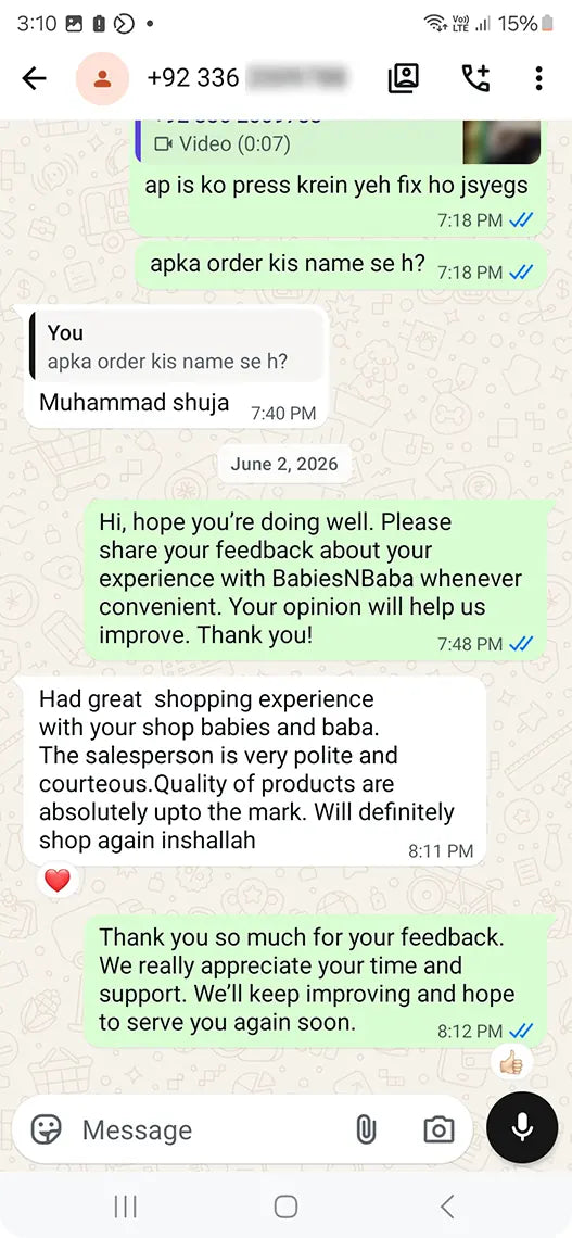 Babies n Baba customer WhatsApp review 16