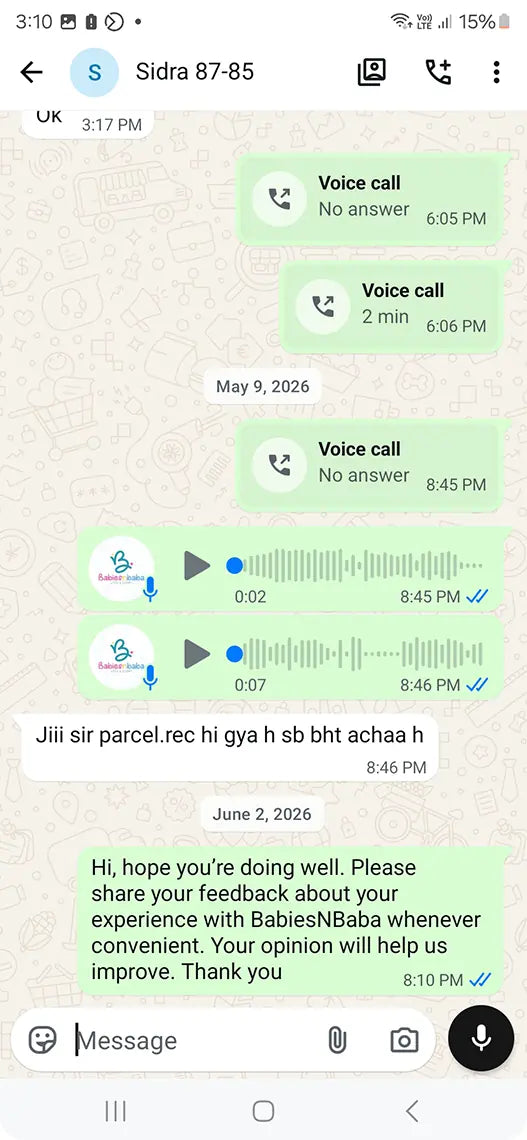 Babies n Baba customer WhatsApp review 17