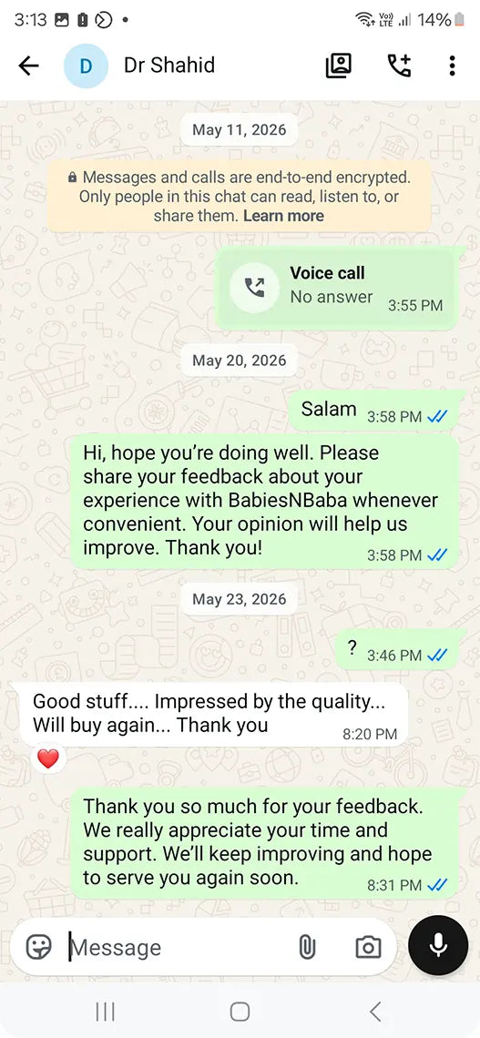 Babies n Baba customer WhatsApp review 19