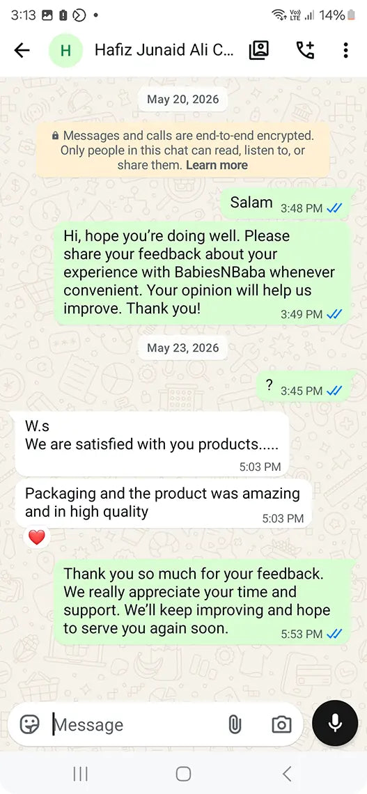 Babies n Baba customer WhatsApp review 20