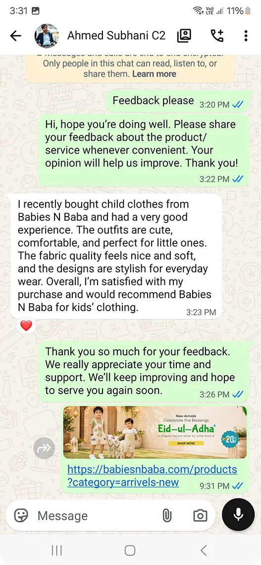 Babies n Baba customer WhatsApp review 23