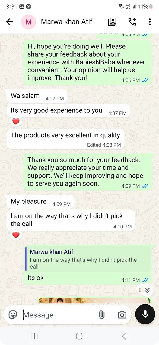 Babies n Baba customer WhatsApp review 26