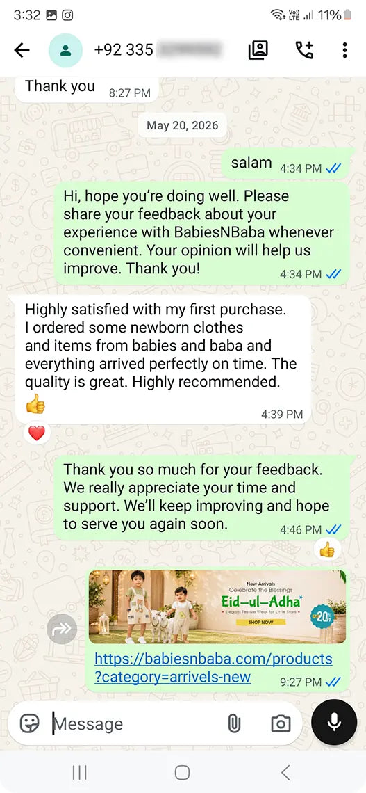 Babies n Baba customer WhatsApp review 27