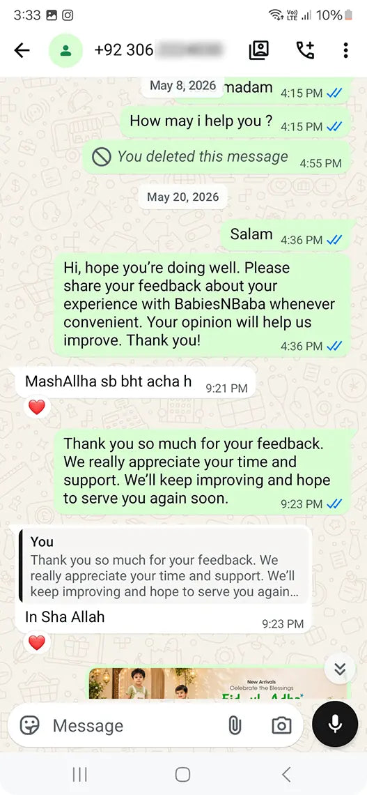 Babies n Baba customer WhatsApp review 31