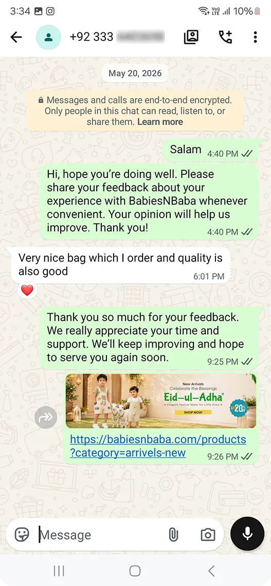 Babies n Baba customer WhatsApp review 32