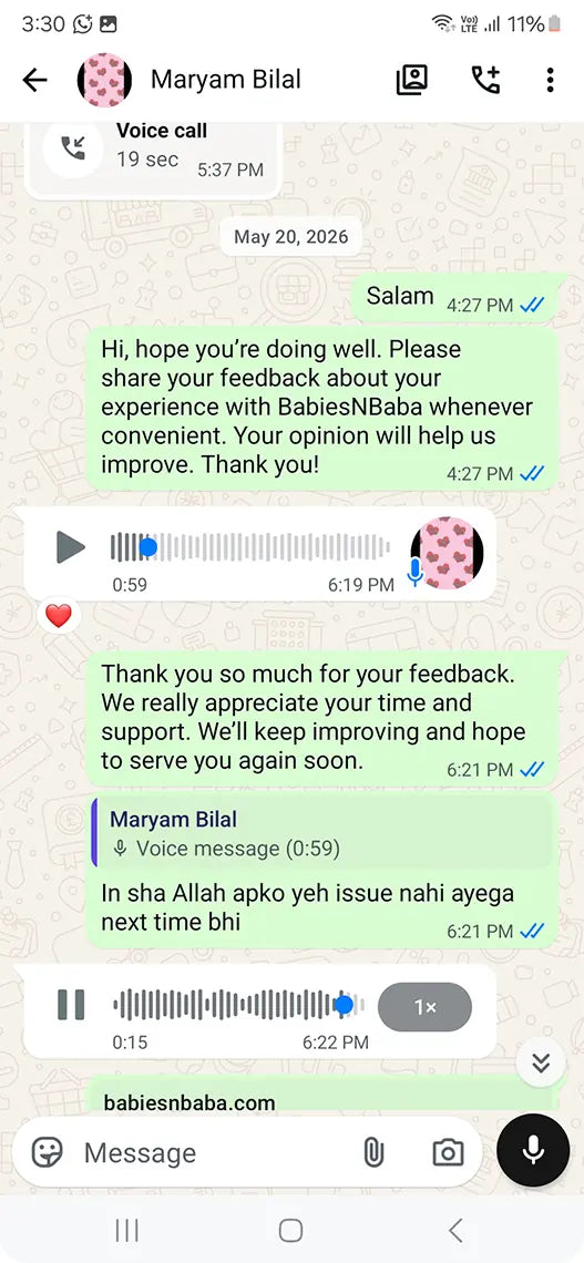 Babies n Baba customer WhatsApp review 34
