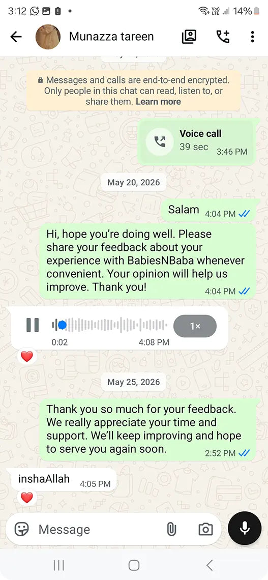 Babies n Baba customer WhatsApp review 35