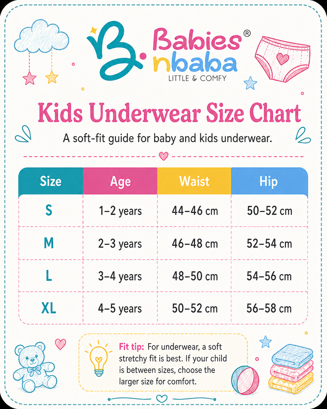 Kids Underwear Size Chart
