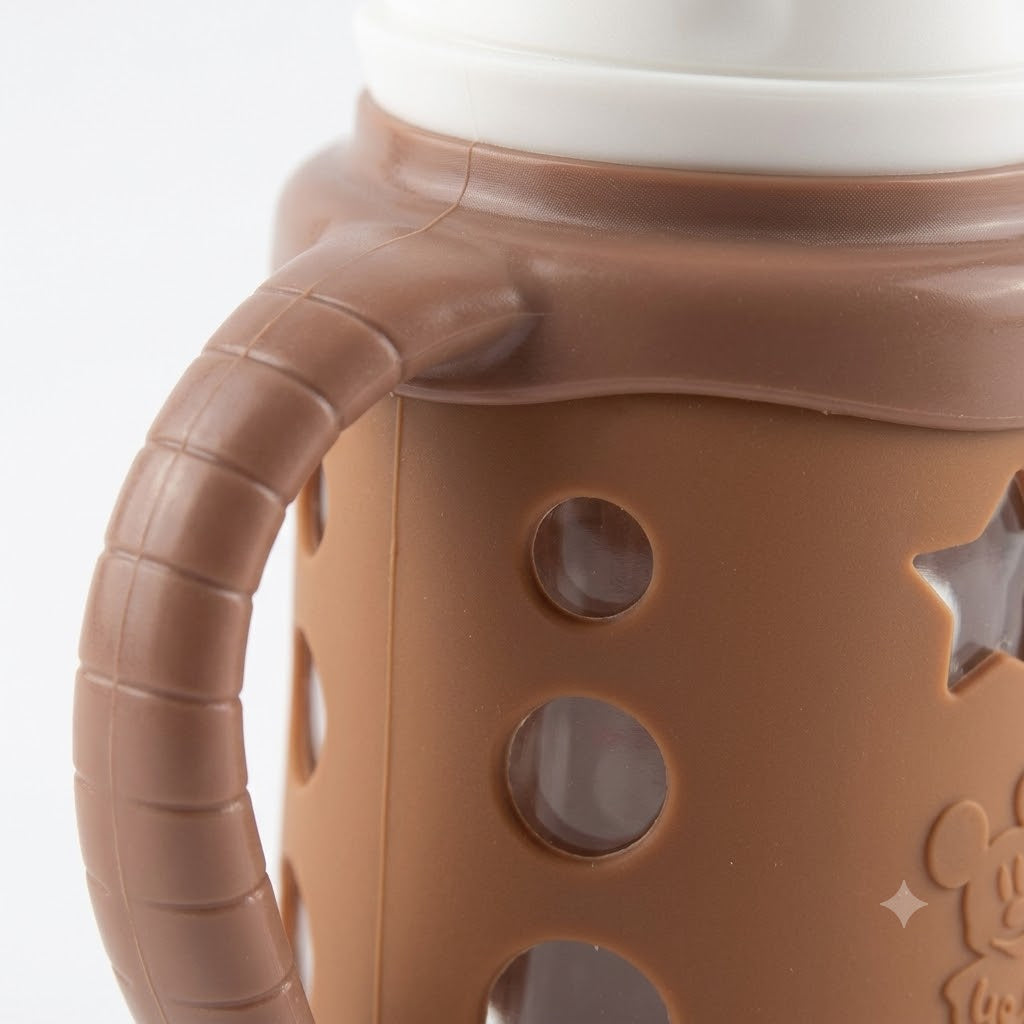 Glass Baby Feeding Bottle with Star Silicone Cover, Brown