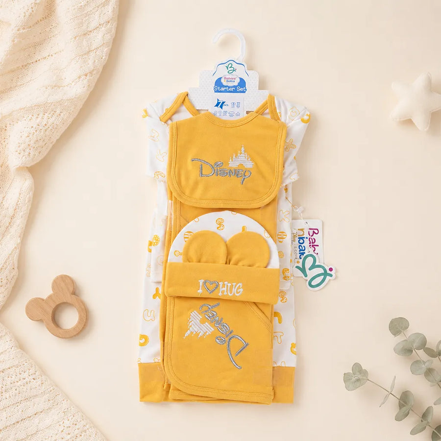 BABY STARTER SET 7 PIECES DISNEY EMB MUSTARD